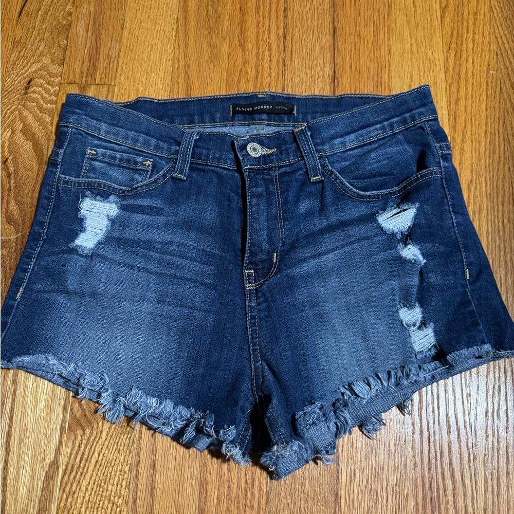 Flying Monkey Women's Ripped Jean Shorts - Dark Blue